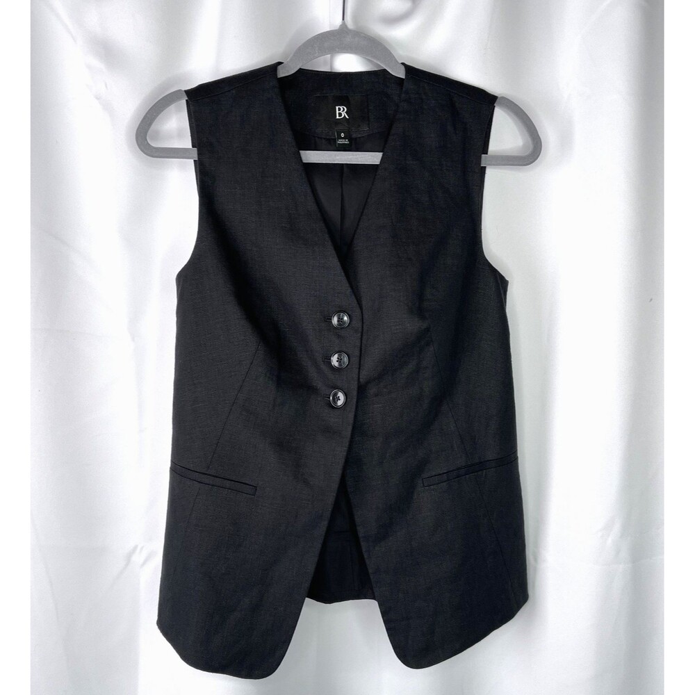Banana Republic BR Women's Lina Linen Long Line Lined Vest Size 0 Black